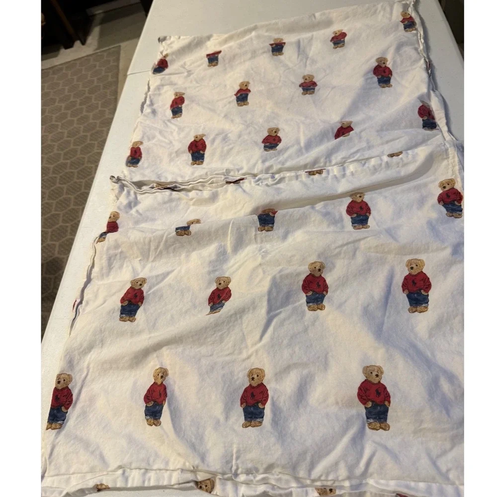 Polo Ralph Lauren Home Polo Bear Cotton 2 Pillowcases White Red Sweater Standard